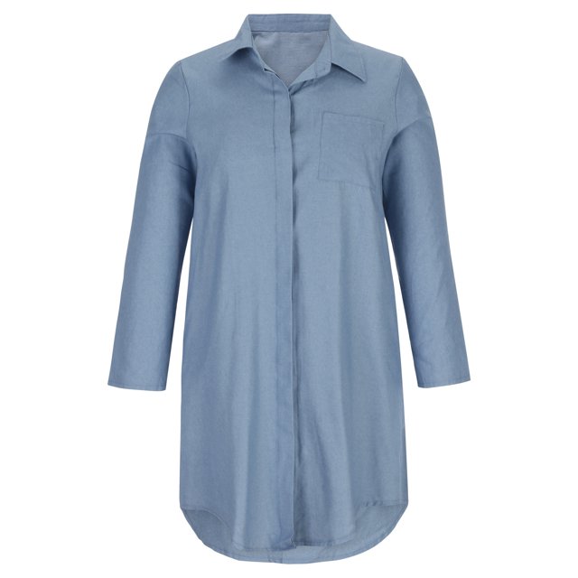 cfhntfmh Robes Mini pour Femmes Automne Amples à Manches Longues Col à Revers Robe Chemise Détente Couleur Unie Robe Courte avec Poches
