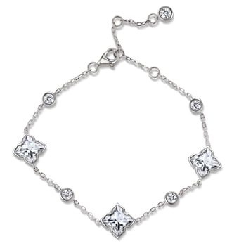 JeenMata 8 Carat Flower Design Moissanite Bracelet - Clover link Bracelet in 18K White Gold Plating for Women