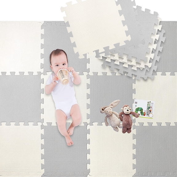 Tapis de Jeu pour Bébé, Tapis de Jeu en Mousse EVA Casse-Tête 18 Pcs, Tapis de Sol pour Ramper, Couverture de 1,62 M2, Dalles de Sol Emboîtables, Épaisseur 0,39 Pouces