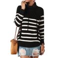 thumbnail image 1 of Women Stripe Turtle Neck Pocket Front Long Sleeve Knitted Sweater, 1 of 7
