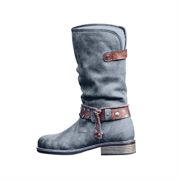 jovati Womens Winter Warm Suede Rope Ethnic Wind Boots Low Heel Side Zipper Boots