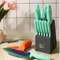 thumbnail image 2 of Refurbished Hecef Dishwasher Safe Knife Block Set, Green, 2 of 3