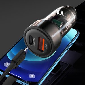 Chmadoxn Adaptateur d'éclairage de cigarettes montées sur voiture Mini Charge de voiture transparente PD48W Car Lighter charge rapide QC3.0 Lighter Conversion Plug Deux Chargeur de téléphone de voiture en une charge