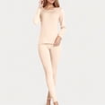 thumbnail image 2 of yoeyez sous-Vêtements Thermiques pour Femmes, Couche de Base Col Rond Manches Longues Thermiques Ensemble de Pyjama Doublé en Molleton Haut Bas pour Temps Froid Hiver Ou Printemps Beige P, 2 of 5
