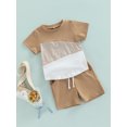 thumbnail image 3 of Fortune 2Pcs Little Boy Clothes Color Block Short Sleeve T-Shirts+Pockets Shorts 0-7 Years, 3 of 8