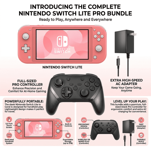 Nintendo Switch Lite Handheld Video Game Console - Coral Pink