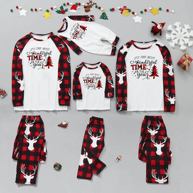 MASRIN Matching Pjs For Family Christmas Pajamas for Family Pjs Matching Set Family Christmas Pajamas Soft Xmas Pajamas Matching Sets Top Pants Christmas Hat Pjs