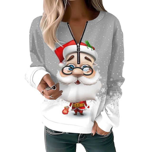 Innerwin Pullover Christmas Ladies Xmas Tops Work V Neck Casual Sweatshirt Light Grey XS