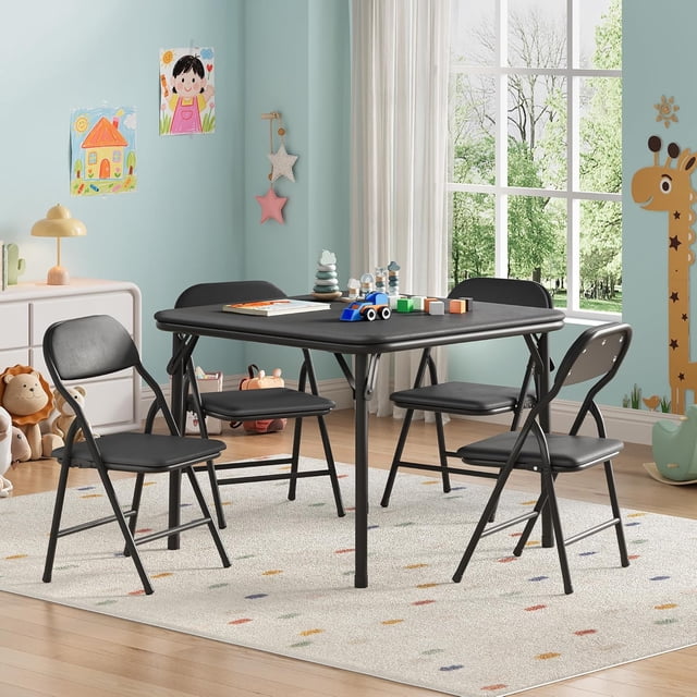 Eastvita 's Foldable Table/4 Chairs Set for Ages 2-10/Versatile Activity Set with Non-Slip Legs/Lightweight Structure/Easy to Store in Small Spaces/Ideal for Dining/Storage