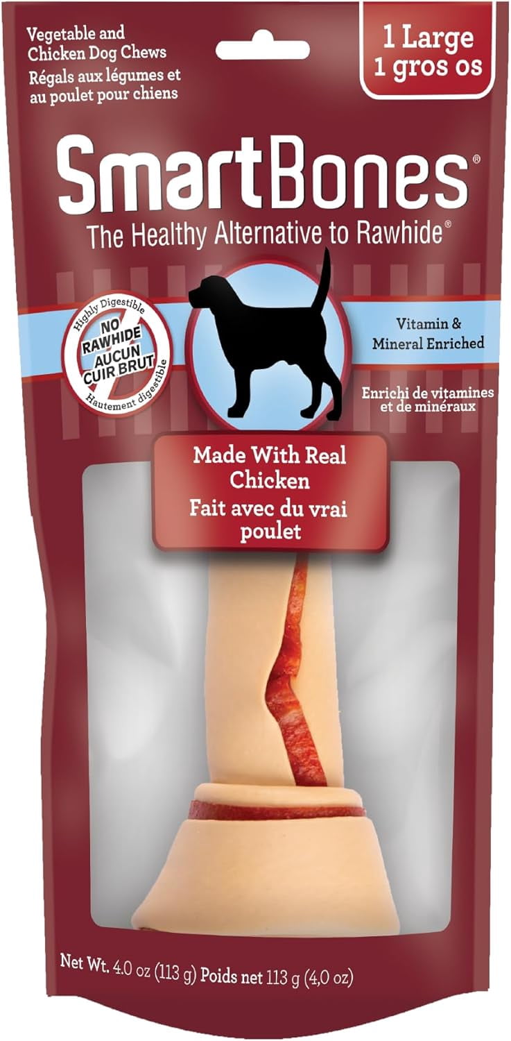 SmartBones Large Bones Made With Real Chicken 1 Count, Rawhide-Free Bones For All Dogs, Made in Mexico