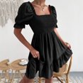 thumbnail image 4 of EGNMCR Robes de Fête pour Femmes Robe Unie pour Femmes de Printemps et d'Été à Manches Courtes avec Ceinture à la Taille, Manches à Volants, Encolure Carrée, 4 of 6