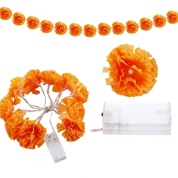 HAOANHalloween Dahlias String Lights Halloween Lighted Marigold Garland Decorations Day Of The Dead Decorations Lighted Marigold Garland Artificial Marigold Flowers with Light for Diwali