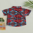 thumbnail image 4 of Chemises d'Été pour Tout-Petits Garçons, Style Gentleman, à Boutons, Manches Courtes, Imprimé Géométrique, Hauts Décontractés, T-Shirt, Rouge, 3-4 Ans, 4 of 7