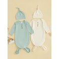 thumbnail image 3 of Gupgi 2 Pack Newborn Baby Sleeping Sack 0-3 Months Solid Color Long Sleeve Baby Swaddle Sleep Bag and Hat, 3 of 9