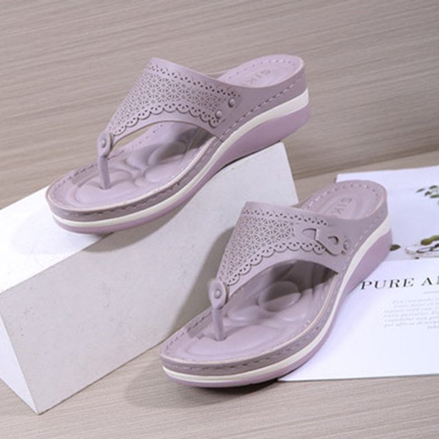 LSLJS Sandales pour Femmes Grande Taille Légères Chaussures Rétro Tongs de Massage Semelle Souple Pantoufles Compensées, Pantoufles pour Femmes