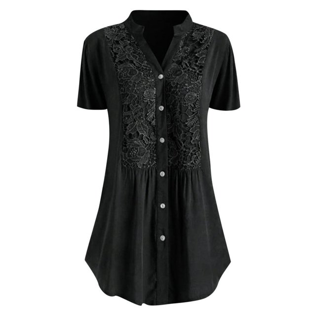 CHUANK Womens Summer Blouse V-Neck Short Sleeve Loose Button Tunic Shirts Deals on Ladies