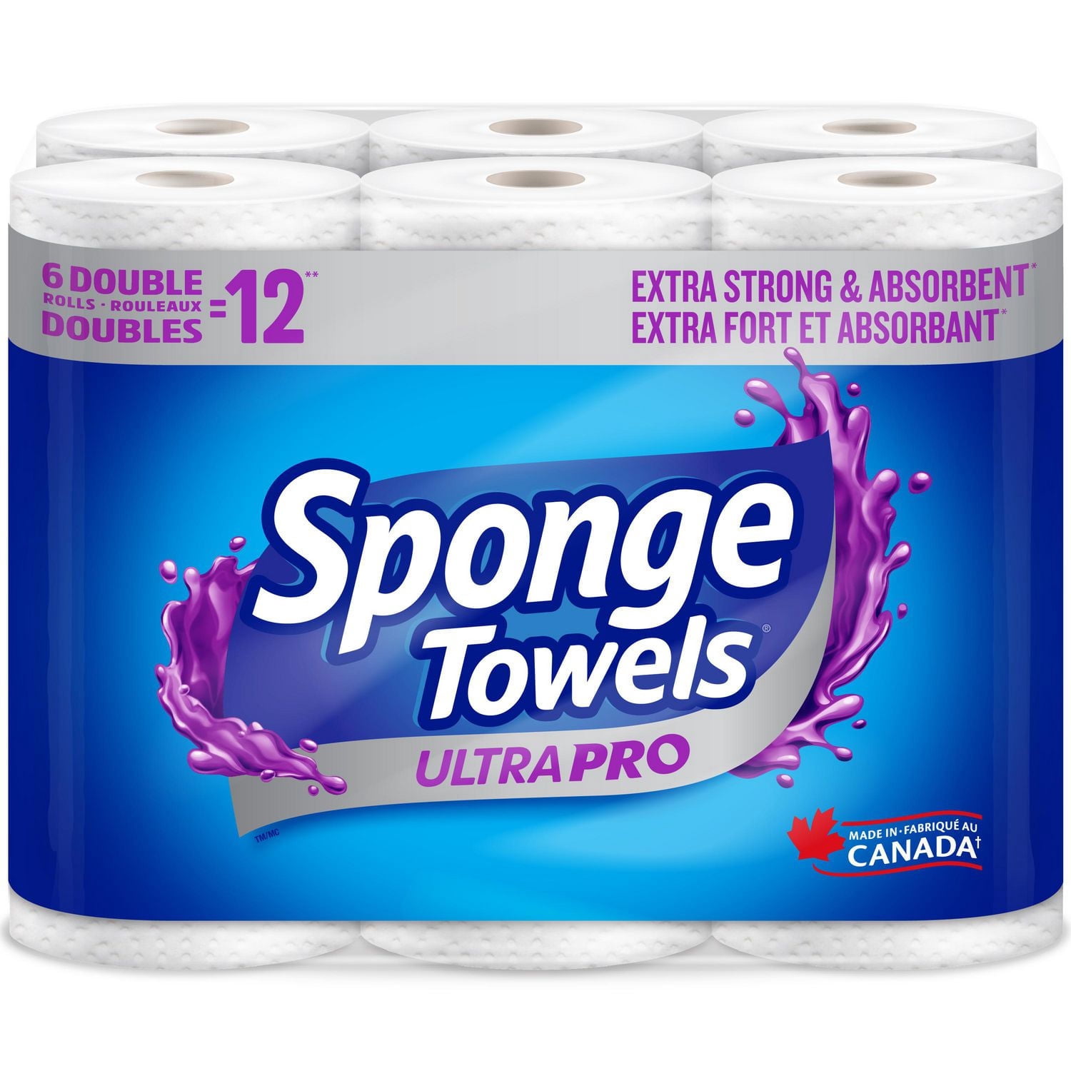 SpongeTowels UltraPRO Ultra Strong & Absorbent Paper Towel, Choose-A-Size® Sheets, 6 Double Rolls = 12 Regular Rolls
