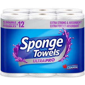 SpongeTowels UltraPRO Ultra Strong & Absorbent Paper Towel, Choose-A-Size® Sheets, 6 Double Rolls = 12 Regular Rolls