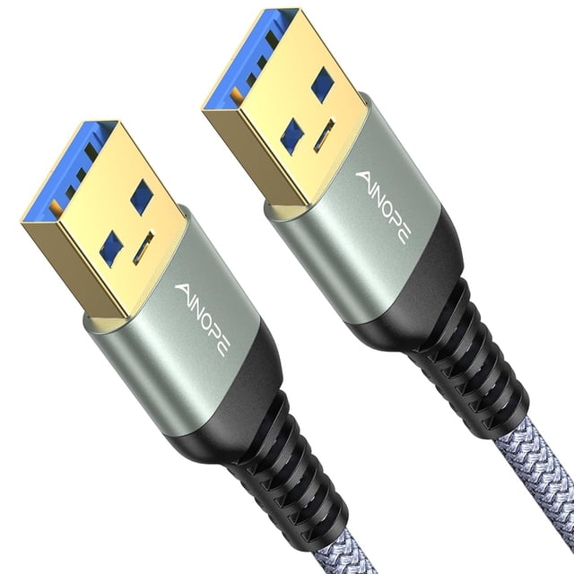 Câble USB vers USB, Câble USB 3.0 A vers A Mâle à Mâle avec Conception Renforcée Anti-Casse et Extérieur Tressé en nylon, Doté de Connecteurs Plaqués Or pour la Résistance à la corrosion et une Vitesse de Transfert de Données de 5 Gbps. Compatible avec Boîtiers de Disque Dur, Interrupteurs KVM, Lecteurs DVD, Téléviseurs, Refroidisseurs d'Ordinateur Portable, et Plus. Gris, Longueur de 6,6 Pi.