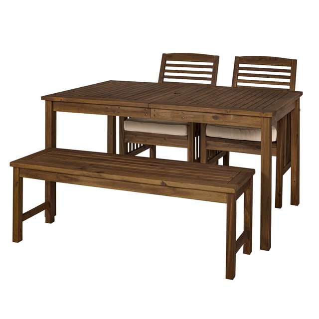 Ensemble de Salle à Manger Simple en Bois d'Acacia 4 Pcs - Brun Foncé