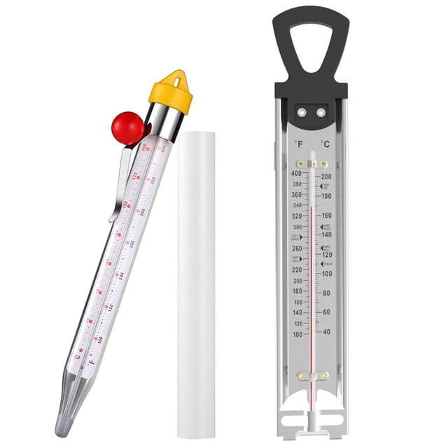 MesaSe 2PCS Candy Thermometer with Pot Clip Sugar Syrup Jam Jelly Oil Deep Fry Thermometer with Hanging Hook Stainless Steel Kitchen Thermometer for Food Cooking