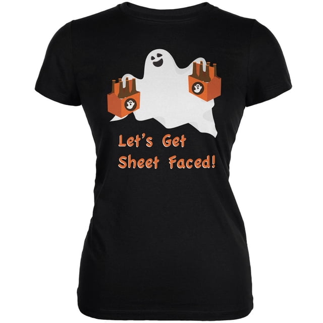 Halloween Ghost Sheet Faced Black Juniors Soft T-Shirt