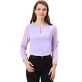 thumbnail image 1 of INSPIRE CHIC Women's Work Chiffon Keyhole Neck Elegant Top Purple S, 1 of 5