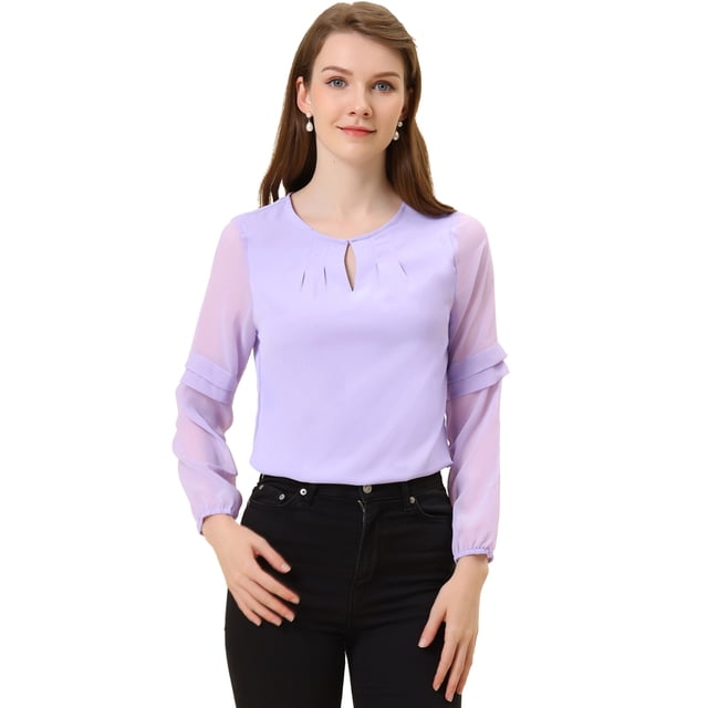 INSPIRE CHIC Women's Work Chiffon Keyhole Neck Elegant Top Purple S