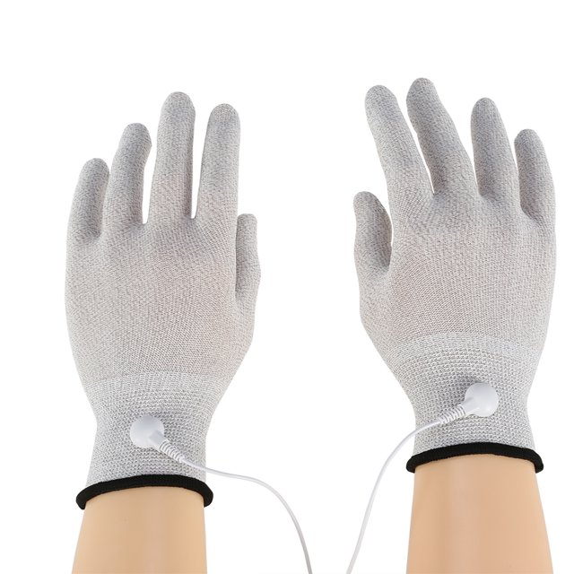 Conductive Fiber Electrode Gloves for TENS Machine, Pair, with Adapter Electrode Wires