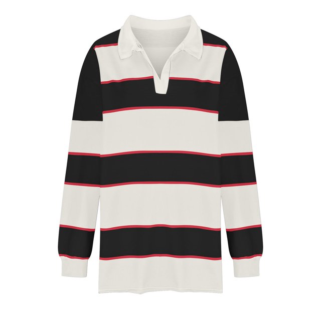 WEAIXIMIUNG Sweat à Capuche pour Femmes, Mode Graphique, Imprimé Rayé, Col à Revers, Bouton, Manches Longues, T-Shirt