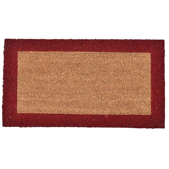 Tapis de Porte avant Abrité en Fibre de Coco 24x13 Naturel-Bordure Rouge