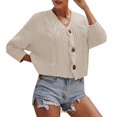 thumbnail image 1 of Baberdicy Cardigan Sweater Ladies Solid Color Button Sweater Knit Cropped Loose Cardigan Women's Cardigans White, 1 of 3