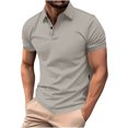 thumbnail image 3 of Sentmoon Hauts pour Hommes pour Sortir Grande Taille Coupe Ample Col Rabattu Manches Courtes Blouse Extensible pour Hommes Couleur Unie Chemises Décontractées pour Hommes Tendance pour la Course Ou le Jogging Gris G, 3 of 5