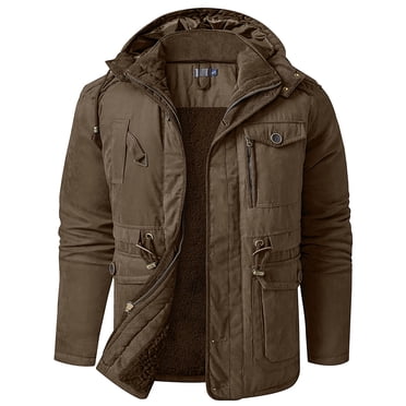RKSTN Jackets for Men Lamb Velvet Hooded Cotton Jacket Thickened Multi-pocket Cotton Casual Fall and Winter Long Sleeve Jacket Coats