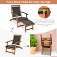 thumbnail image 4 of Patiojoy  2PCS Patio Folding Rattan Chaise Lounge Chair Acacia Wooden Frame W/ Retractable Footrest for Poolside&Patio, 4 of 8