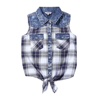 Bienzoe Blouse Sans Manches en Denim à Carreaux pour Fille Débardeur Décontracté Noir/blanc 16