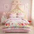thumbnail image 3 of JOLUSERE Cartoon Pink Comforter Queen Set，3-Pieces Bunny Strawberry Pattern Bedding Set for Kids, 3 of 9