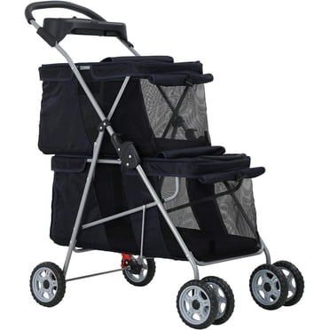 BestPet 4-Wheel Folding Pet Stroller for Small & Medium Dogs & Cats, Lightweight Waterproof Travel Jogger, Black