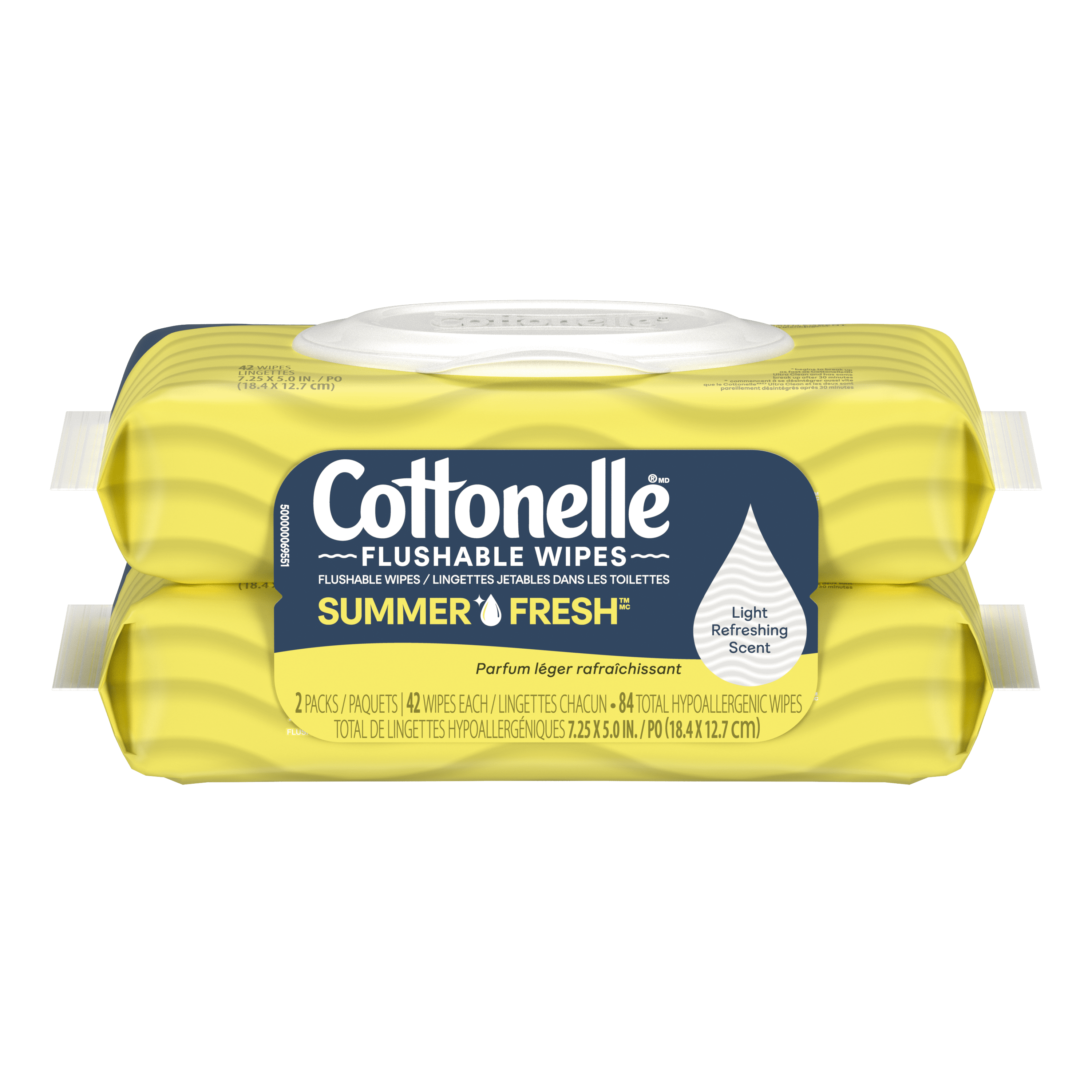 Cottonelle Lingettes Jetables dans les Toilettes au Parfum Fraîcheur d'Été, Lingettes Humides pour Adultes, 2 Paquets à Couvercle Rabattable, 42 Lingettes