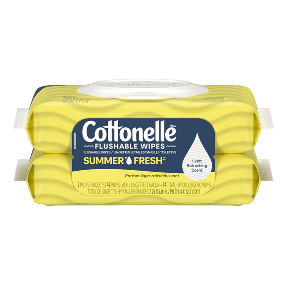 Cottonelle Summer Fresh Scented Flushable Wipes, Adult Wet Wipes, 2 Flip-Top Packs, 42 Wipes