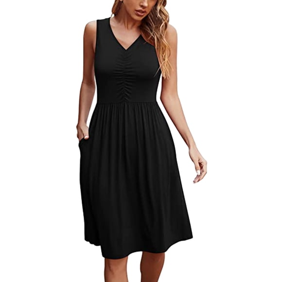 Ketyyh-chn99 Party Dresses for Women Sundress Stretchy Dress Beach Dress Fall Casual Loose Mini Dress Black,XL