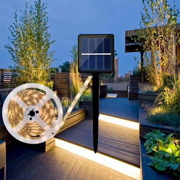 LSLJS Bandes Lumineuses Solaires à DEL pour l'Extérieur, Blanc Chaud, à Énergie Solaire, Ruban Flexible, Découpables, Lumières à DEL IP65 pour Balcon, Jardin, Escaliers, Déco, Lumière Solaire
