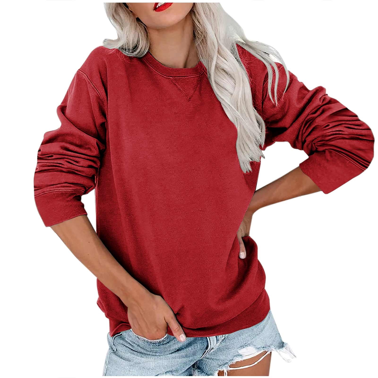 XZNGL Womens Casual Solid Popular Round Neck Long-Sleeved Sweatshirt Top