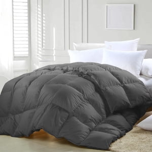 zzlamb Grey Lightweight Feather Down Comforter, All Season Warm Down Duvet Insert for Queen Bed, Durable & Breathable Cotton-Blended Shell Down Proof Duvet with Corner Tabs, Queen Size 90''x90'' Grey