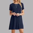thumbnail image 1 of Jienlioq Robe Grande Taille pour Femmes aux Formes, Mode Décontractée, Manches Courtes, Uni, Col Rond, Robe Mini Ample pour Dames, 1 of 3
