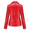 thumbnail image 4 of Qertyioot Womens Leather Jacket New Slim Stand-Up Collar Zipper Stitching Solid Color, 4 of 7