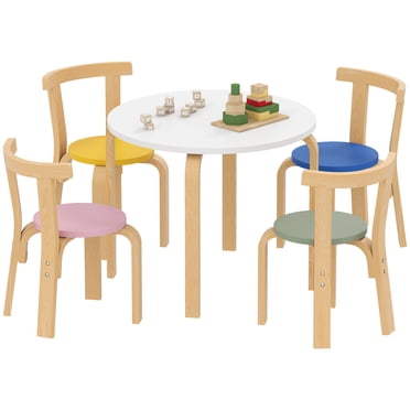 Qaba Kids Table and Chair Set, Wooden Toddler Table and Chairs Set