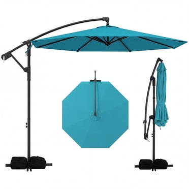 Costway 10 FT Offset Hanging Umbrella with Base Patio Cantilever Umbrella 360° Rotation Turquoise