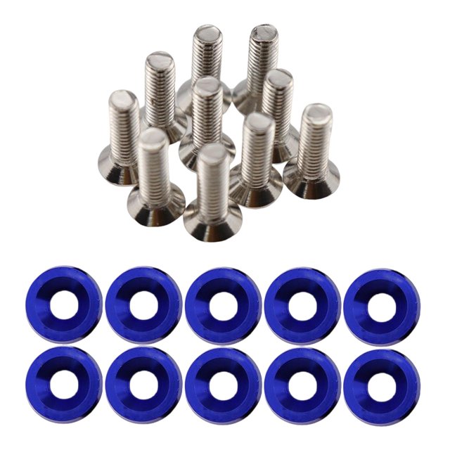 DYNWAVECA 20 Pieces M6 Car Modification Screws Gasket Set, Bolts Screws License Washer Bolt, Engine Concave Screws , Blue