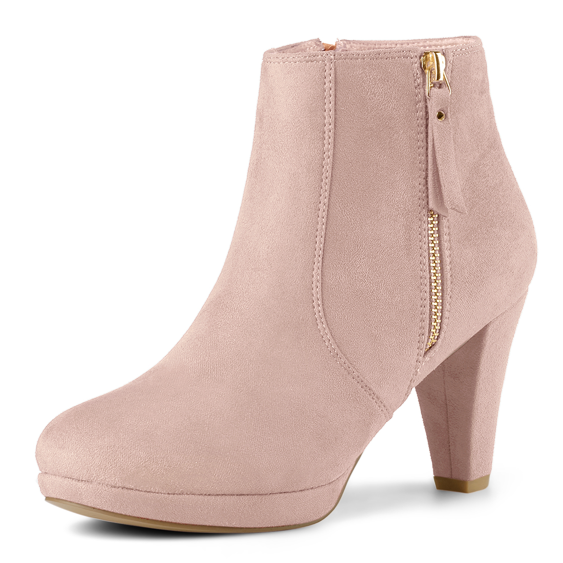 Unique Bargains Bottines à Talon Bloc à Plateforme Basse à Fermeture Éclair Latérale pour Femmes